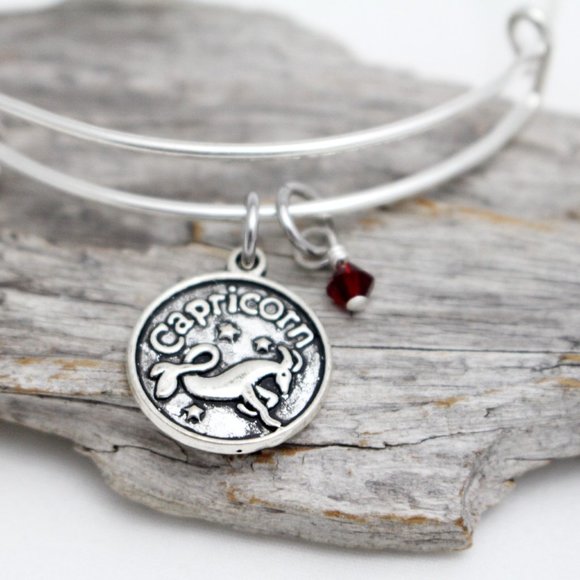 January Capricorn Adjustable Charm Bangle - Handmade Zodiac Bracelet - Picture 1 of 10